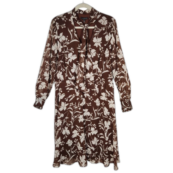 Lane Bryant Dress Long Sleeve Fit Flare Chiffon Fall‎ Brown Twee Cottage 18 1X - Picture 4 of 16